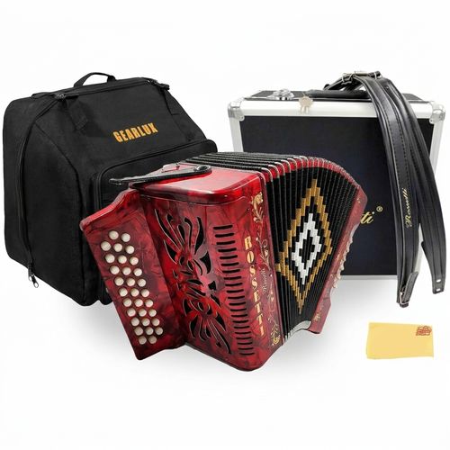 Rossetti 31 Button Diatonic Accordion FBE Red Bundle