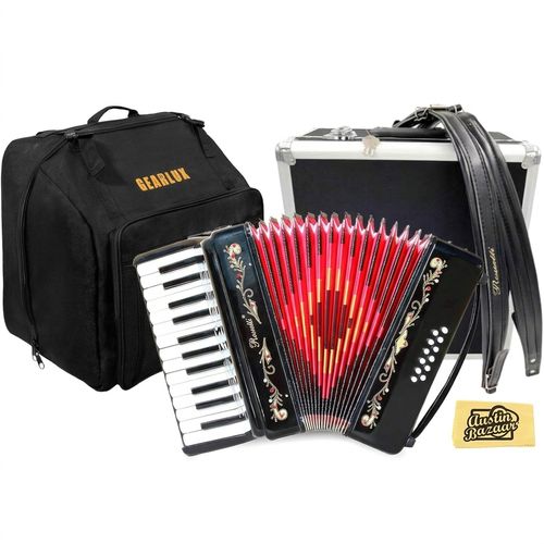 Rossetti 25 Key Piano Accordion Gloss Black Bundle