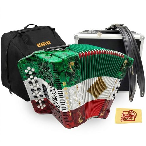 Rossetti 34 Button Diatonic Accordion FBE Italian Flag Bundle